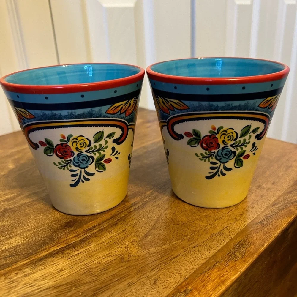 2 Euro Ceramica Coffee Cups, Colorful Mugs.